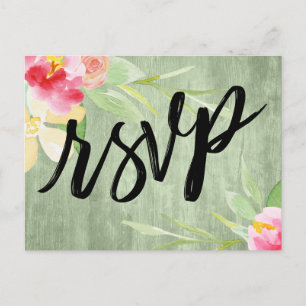 Postal Floral de acuarela de Boho sobre madera verde rusa