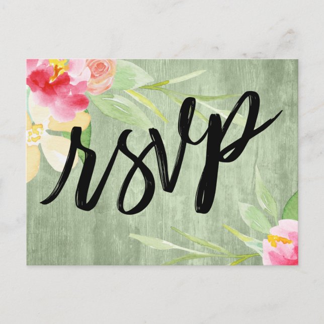 Postal Floral de acuarela de Boho sobre madera verde rusa (Anverso)