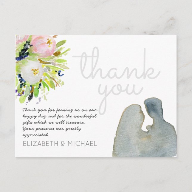Postal Floral de acuarela ilustrada Gracias Boda (Anverso)