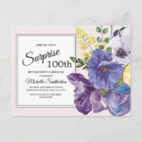 Floral de Acuarela Morada en Cumpleaños 100 de Ros