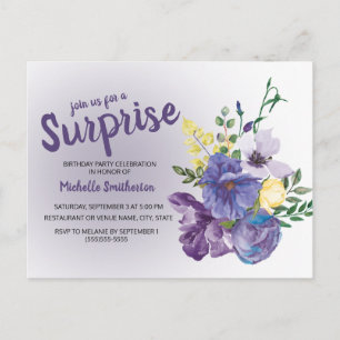 Postal Floral de Acuarela Morada en Cumpleaños Sorpresa R