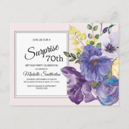 Postal Floral de Acuarela Morada sobre Rosa Cumpleaños 70