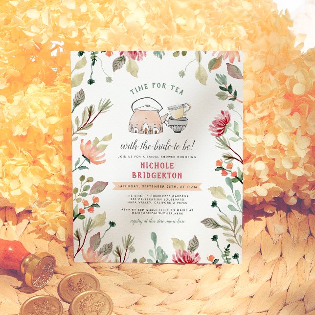 Postal Floral De Acuarela Para La Ducha De Tea Bridal (Subido por el creador)