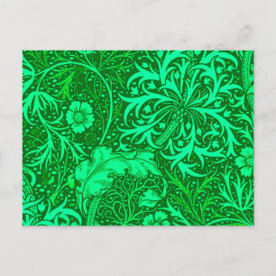 Postal Floral de algas marinas de Art Nouveau, verde esme