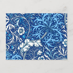 Postal Floral de algas marinas de estilo Art Nouveau, azu