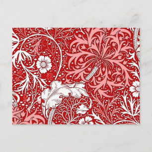 Postal Floral de algas marinas de estilo Art Nouveau, roj