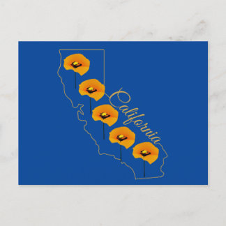 Postal floral de amapola de estado dorado de Calif