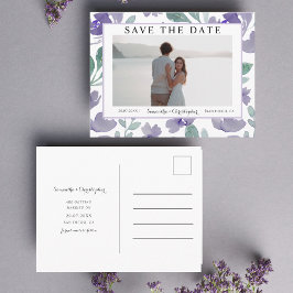 Postal Floral de color morado boho salva la fecha