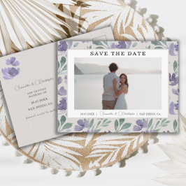 Postal Floral de color morado boho salva la fecha