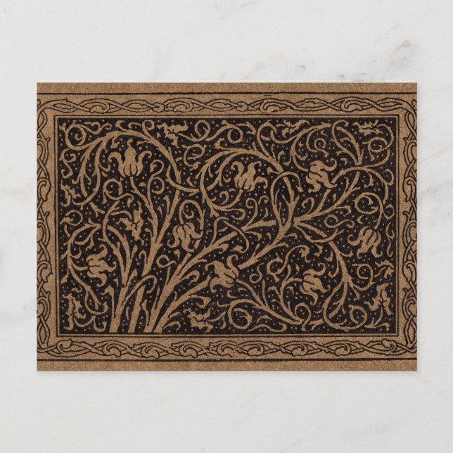 Postal Floral de cuero marrón Art Nouveau (Anverso)