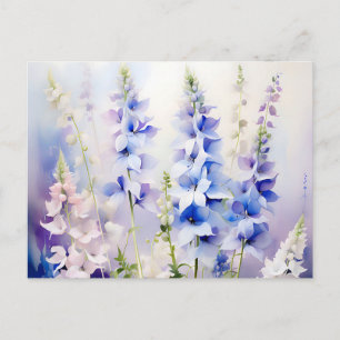Postal Floral de Delphinium delicado con lavados de acuar