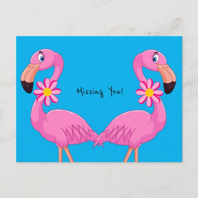 Postal Floral de Flamingo Rosa Postcard te echa de menos! (Anverso)
