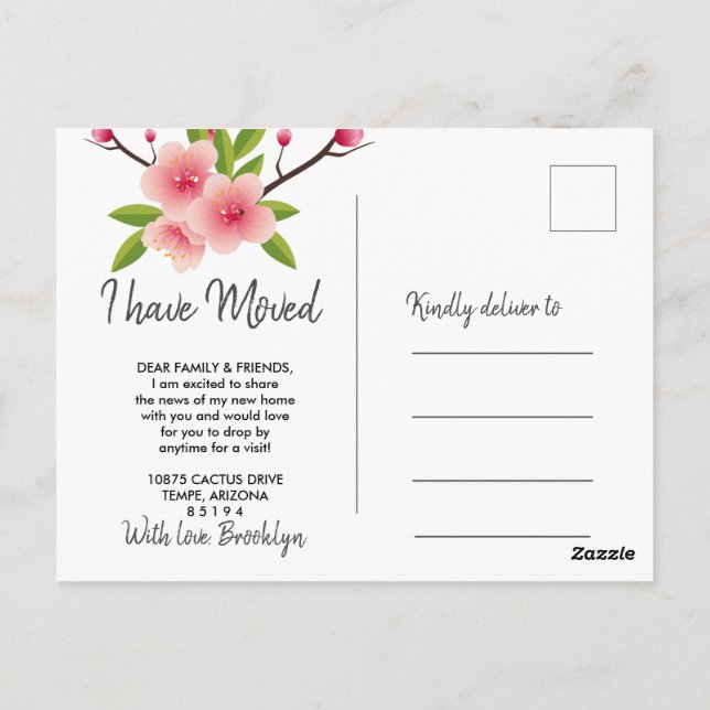 Postal Floral de flores de cerezo tienen movimiento (Reverso)