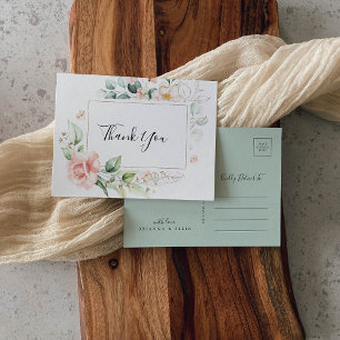 Postal Floral de follaje verde oro geométrico gracias