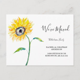 Postal Floral de girasol acuarela simple nos hemos mudado