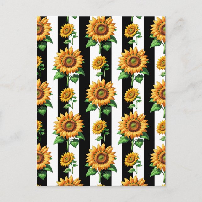 Postal Floral de girasol franjas blancas negras (Anverso)