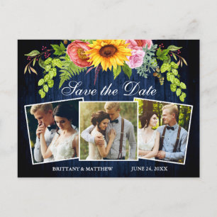 Postal Floral de girasol Madera Azul 3 Foto Guardar la fe