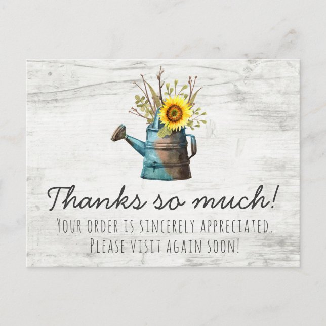 Postal Floral de girasol y cosecha de madera rústica Grac (Anverso)