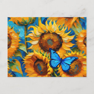 Postal Floral De Girasol Y Mariposa Vibrante