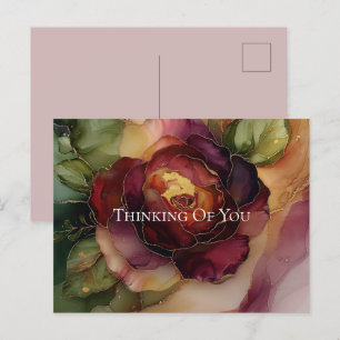Postal Floral de oro romano rojo borgoña Rosa