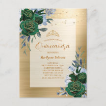 Floral de oro verde esmeralda Quinceañera