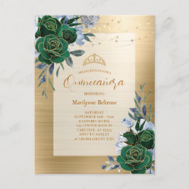 Postal Floral de oro verde esmeralda Quinceañera