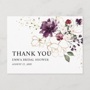 Postal Floral de oro y vino gracias a la ducha de novia