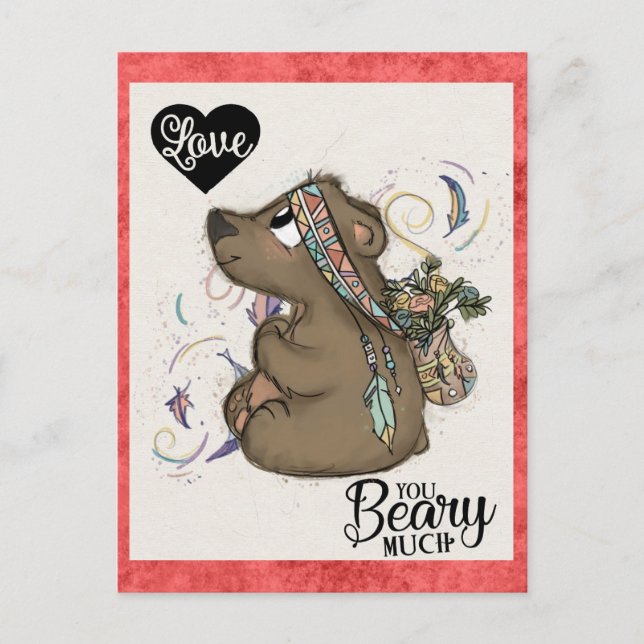 Postal floral de oso Día de San Valentín graciosa (Anverso)