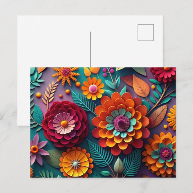 Postal Floral de papel (Anverso / Reverso)