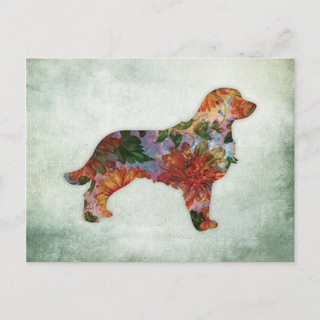 Postal Floral de perro de Golden Retriever en verde (Anverso)