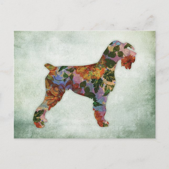 Postal Floral De Perro Schnauzer En Verde (Anverso)