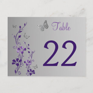 Postal Floral de plata morada con mariposas Número de tab
