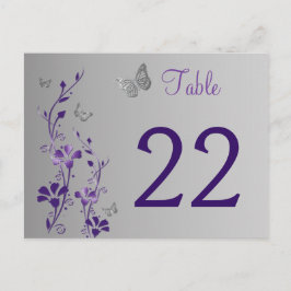 Postal Floral de plata morada con mariposas Número de tab