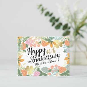 Postal Floral de primavera personalizada Feliz 40 anivers