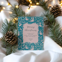 Floral de Reno Nórdico | Navidad Rosa sobre Verde 