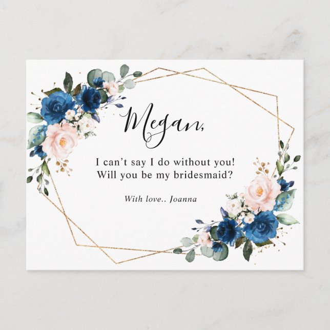 Postal Floral de Rubor azul de la marina serás mi dama de (Anverso)