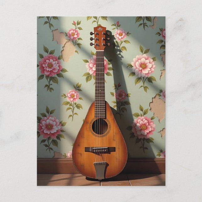 Postal Floral de venado Dulcimer de seis cadenas (Anverso)