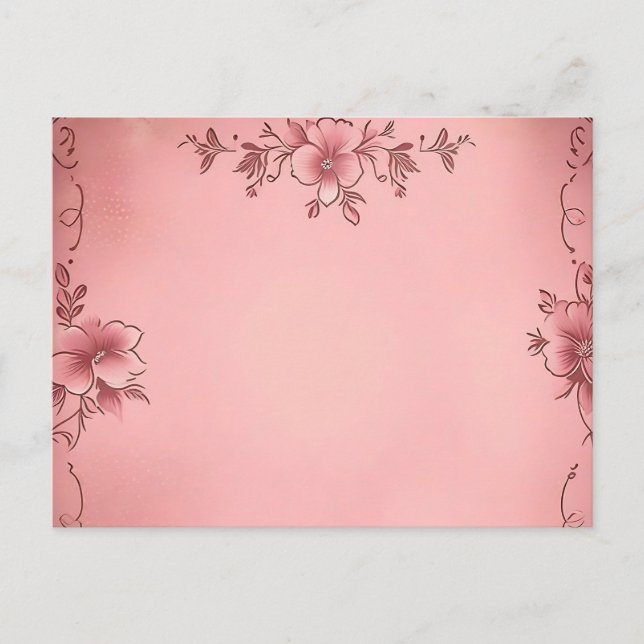 Postal Floral Desvaído sobre Fondo Rosa (Anverso)