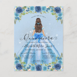 Postal Floral Dusty Blue Silver Glam Princesa Quinceanera