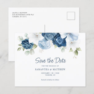 Postal Floral Dusty Blue Wedding Salven la fecha