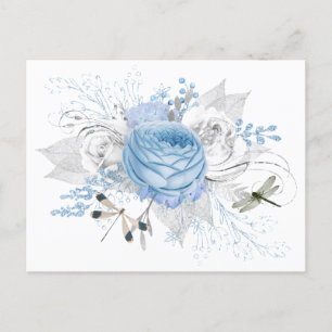 Postal Floral elegante de plata azul