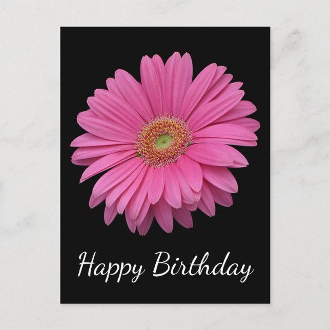 Postal Floral Feliz cumpleaños Pink Gerbera Daisy Black (Anverso)