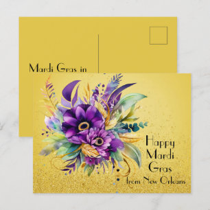 Postal Floral feliz Mardi Gras de Nueva Orleans