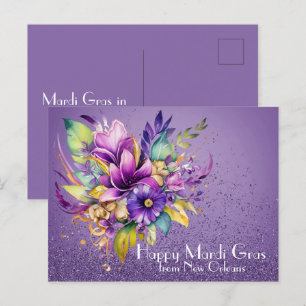 Postal Floral feliz Mardi Gras de Nueva Orleans