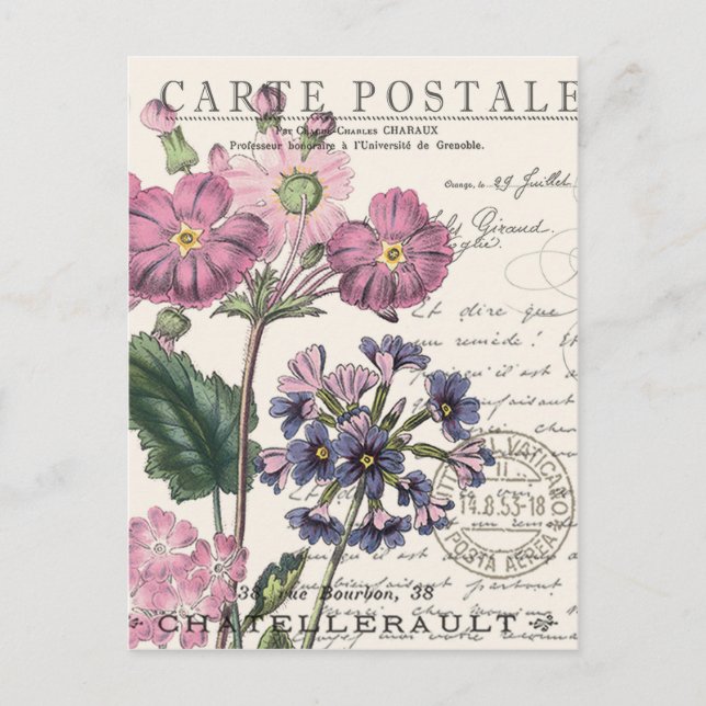 Postal floral francés vintage moderno (Anverso)