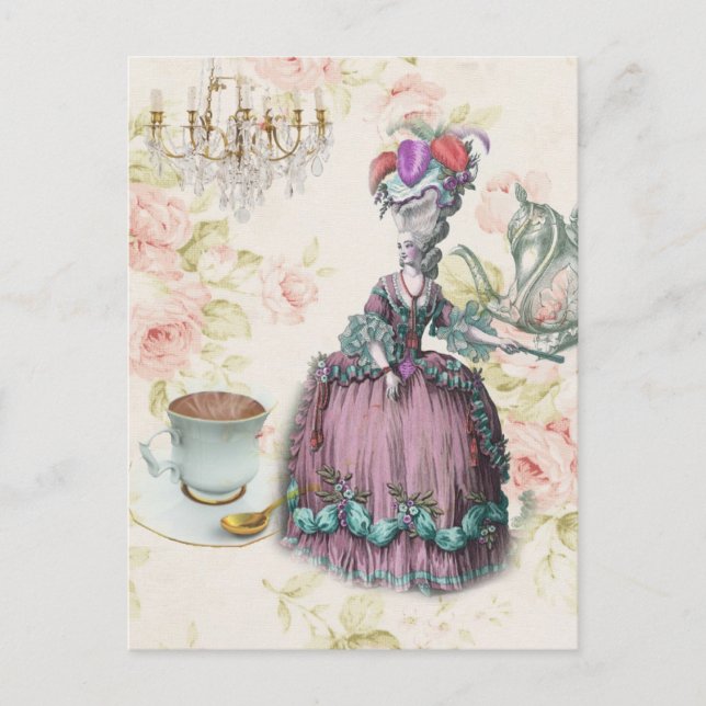 Postal Floral francesa Paris Tea Fiesta Marie Antoinette (Anverso)