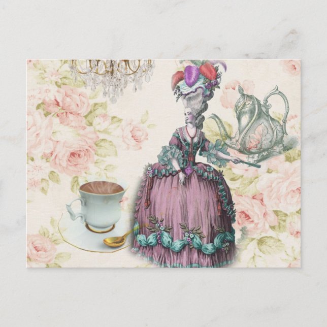 Postal Floral francesa Paris Tea Fiesta Marie Antoinette (Anverso)