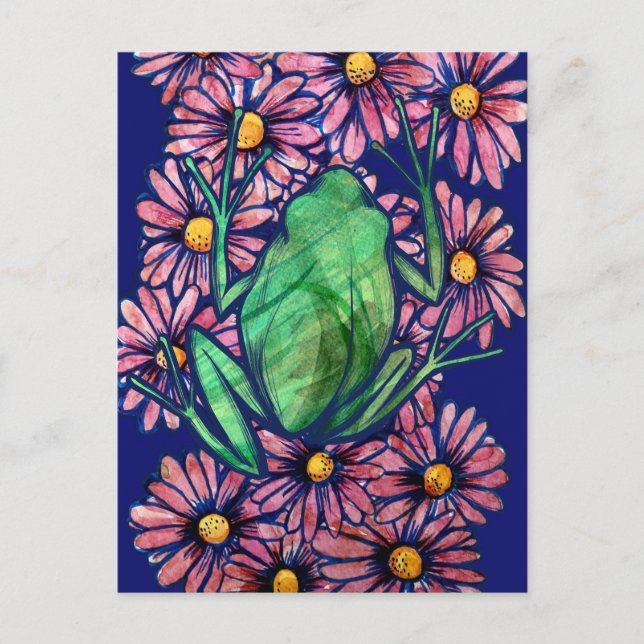 Postal Floral Froggy Green Tree Frog Art Daisy (Anverso)