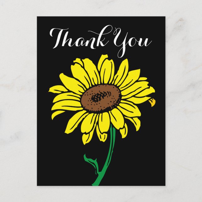Postal Floral girasol gracias flores negras y amarillas (Anverso)