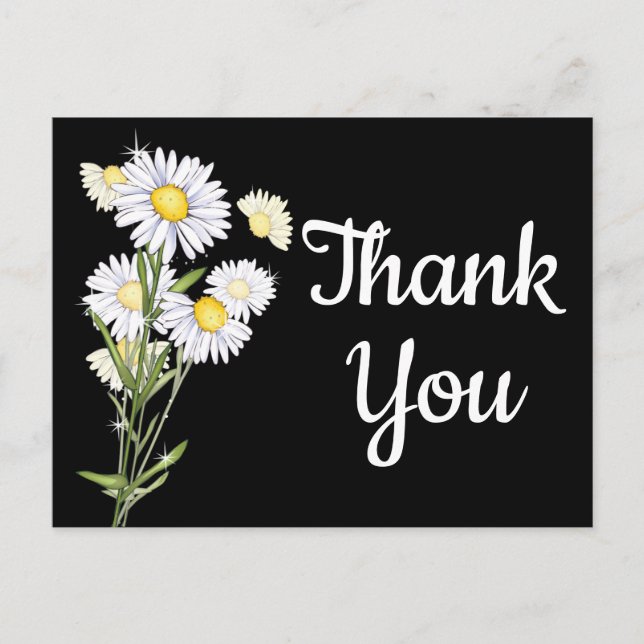 Postal Floral Gracias a White Daisy Flower Daisises Black (Anverso)